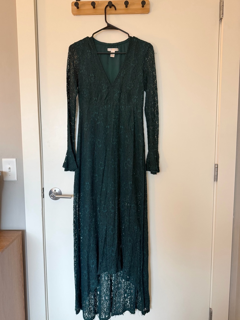 Forever21 Long Sleeve Lace Maxi Dress - Dark Green